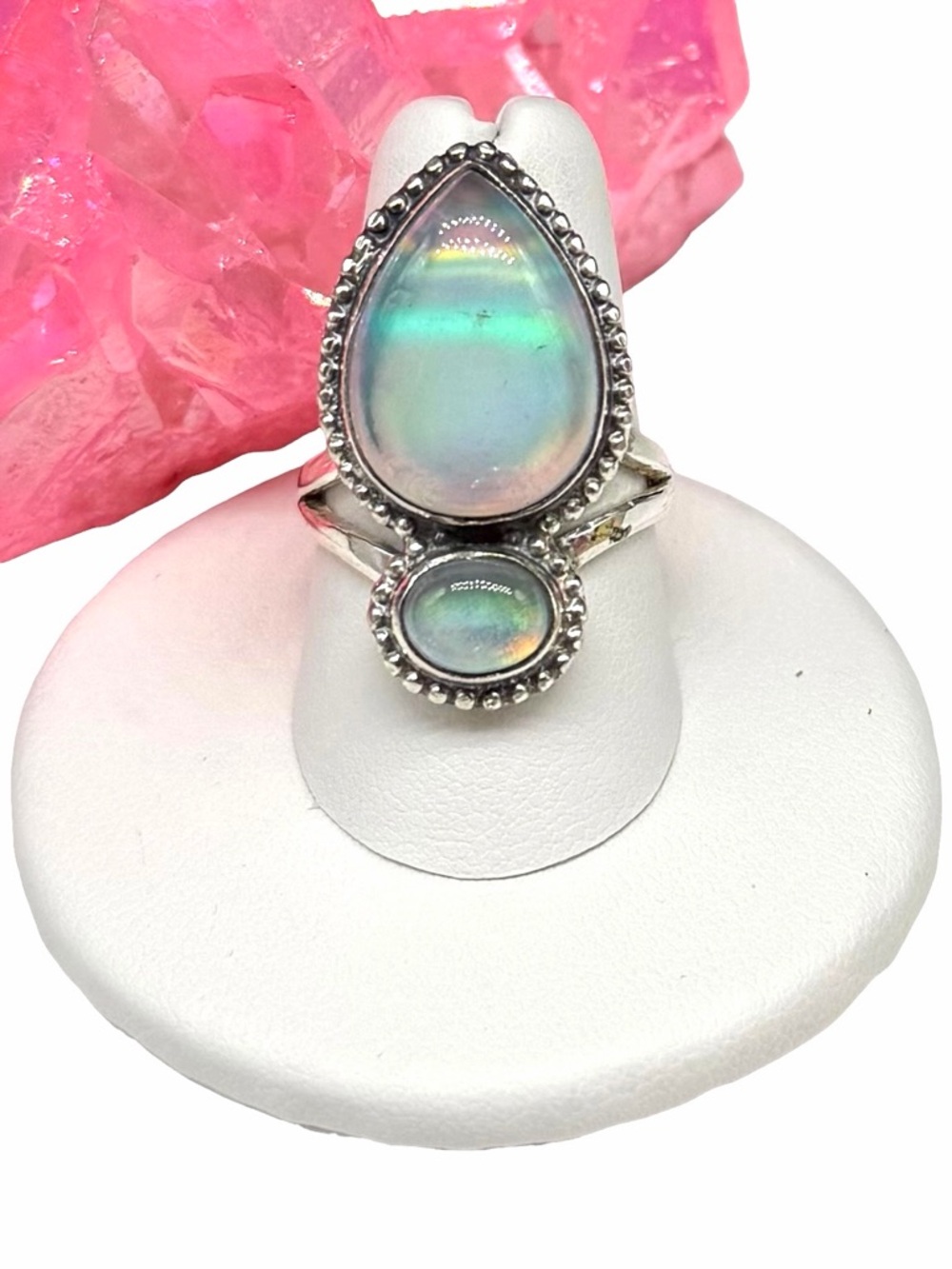 Aurora Fire Opal Ring Size 8 Solid 925 Sterling Silver Aura